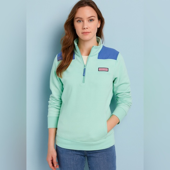 Vineyard Vines Tops - Vineyard Vines Mint & Blue Quarter-Zip Pullover Women’s Shep Sweatshirt Sz Small